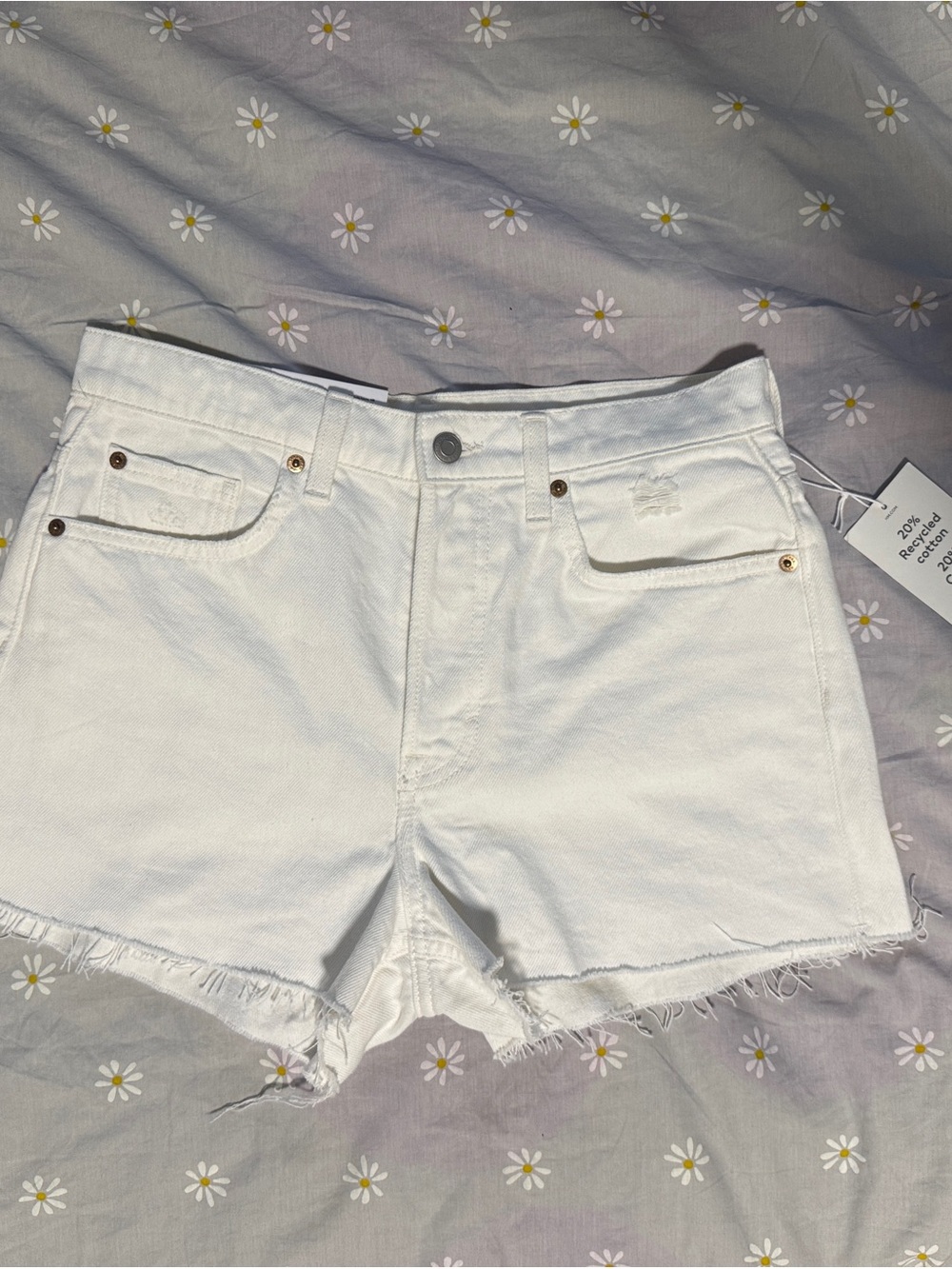 H&M White Frayed Hem Denim Shorts